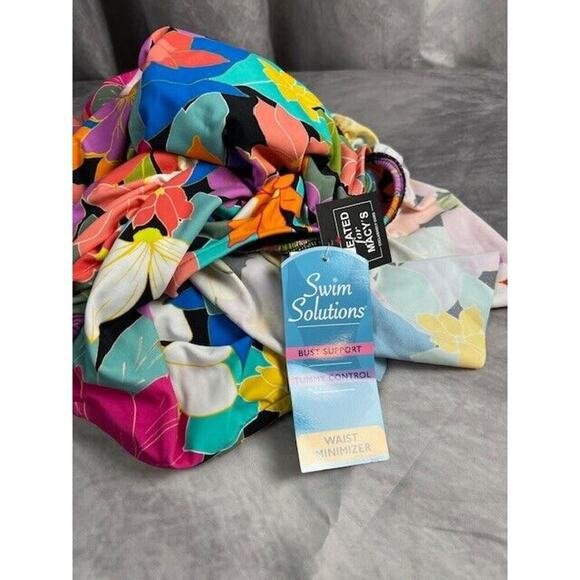 Swim Solutions Plus Size Tummy Control Off-The-Shoulder Ruffled Swimsuit Sz 18W - Picture 4 of 6